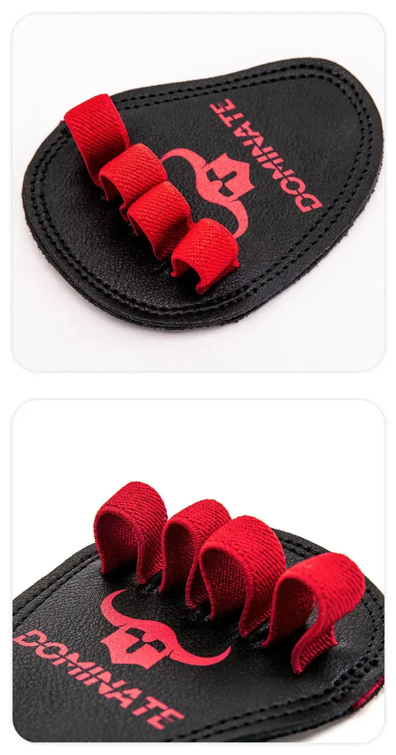 1Pair Cowhide Fitness Gym Grip Pads 4 Finger Loop Workout Gloves Men Women Hand Palm Protect Weightlifting Powerlifting Deadlift