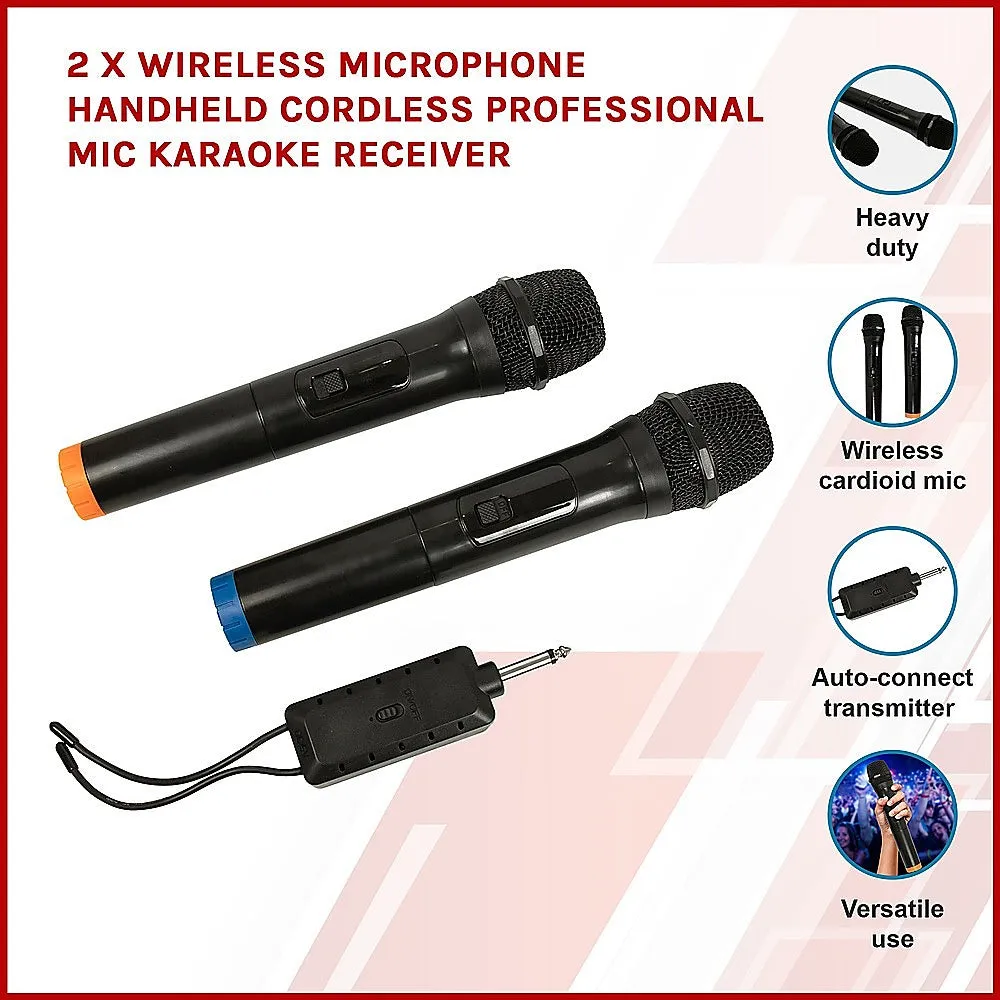 2x Wireless Microphone | Handheld Cordless Professional Mic for Karaoke & Events