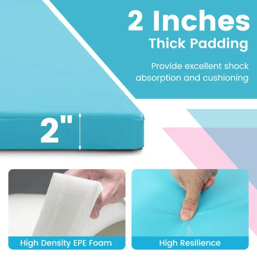 4-Panel PU Leather Folding Exercise Mat with Carrying Handles-Pink & Blue