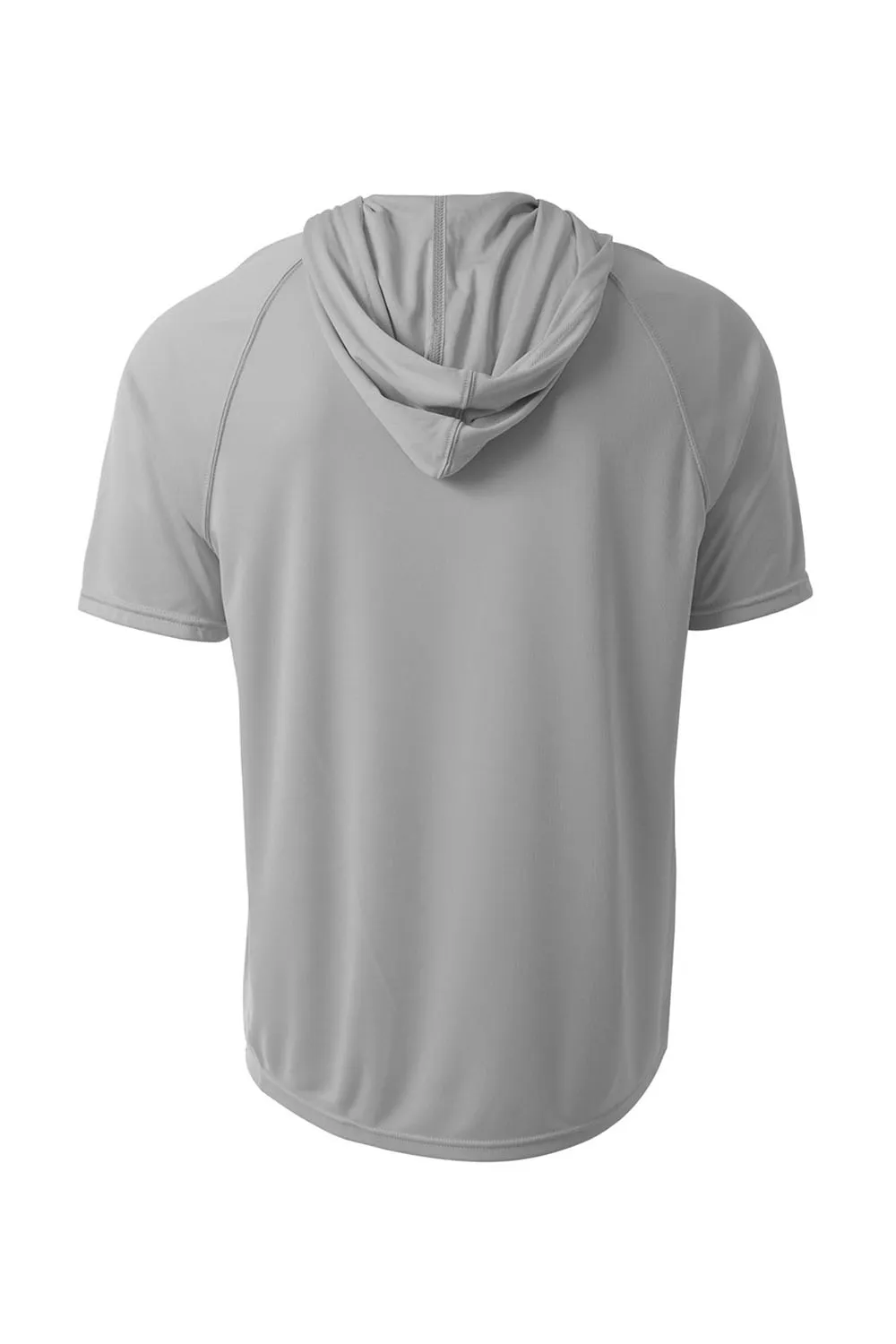 A4 Mens Performance Moisture Wicking Short Sleeve Hooded T-Shirt Hoodie - Silver Grey
