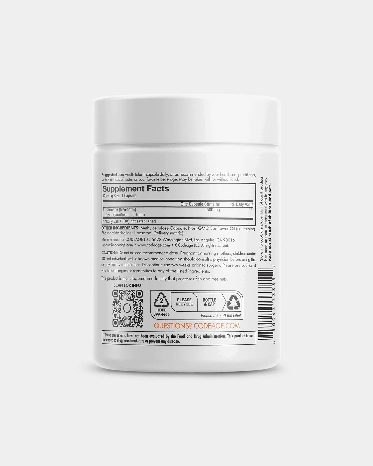 Codeage L-Carnitine  Free-Form Amino Acid Supplement