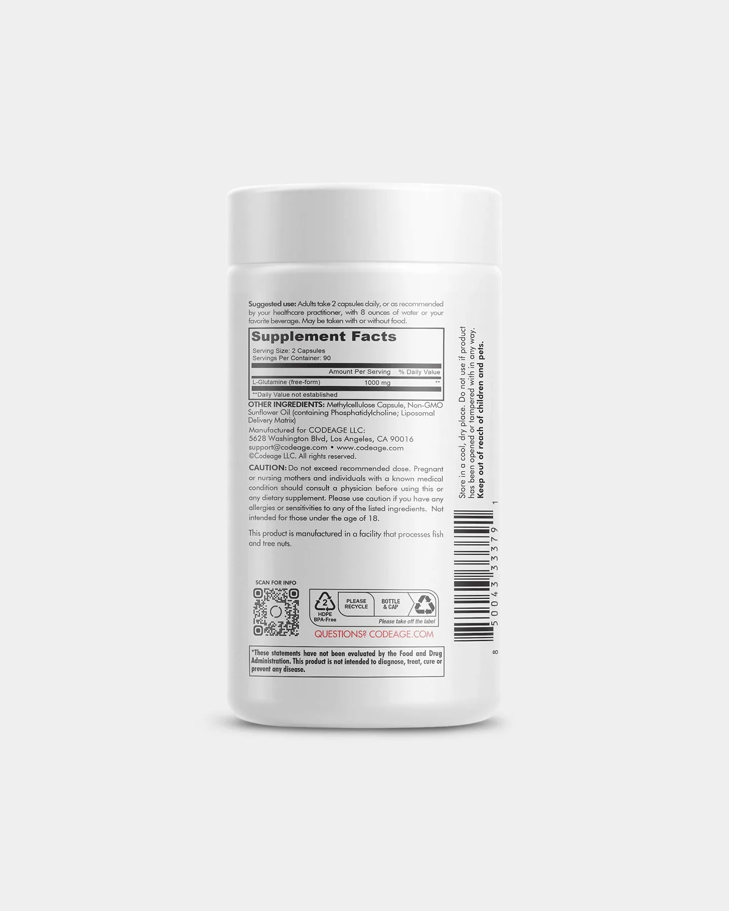 Codeage L-Glutamine  Free-Form Amino Acid Supplement