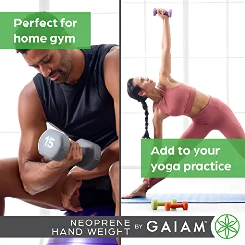 Gaiam Dumbbell Hand Weight (Sold in Singles) - Neoprene Coated Exercise & Fitness Dumbbell for Home Gym Workouts and Strength Training - Free Weights for Women and Men (3lb, Purple)