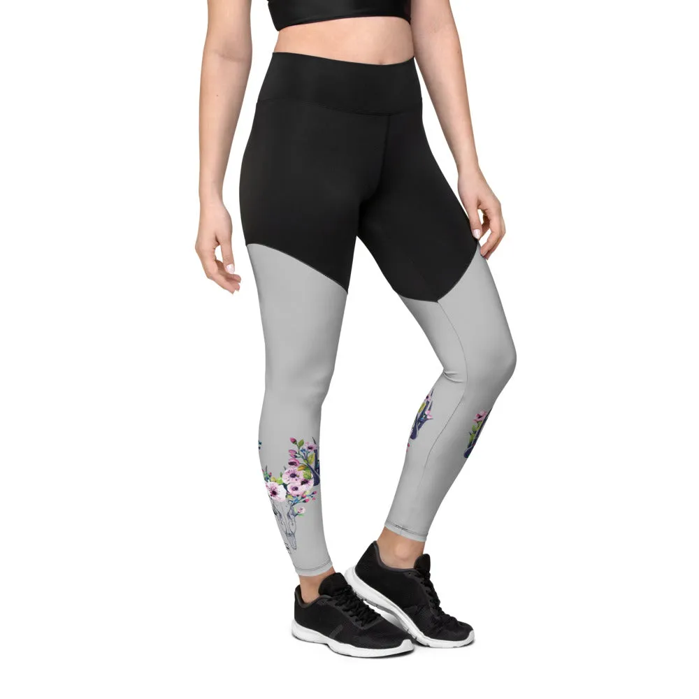 Grey Floral Skull Leggings