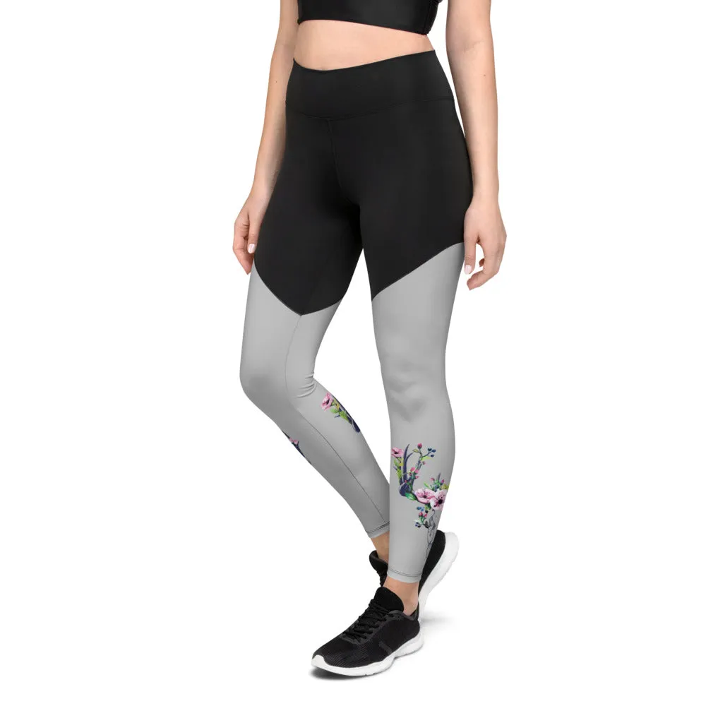 Grey Floral Skull Leggings