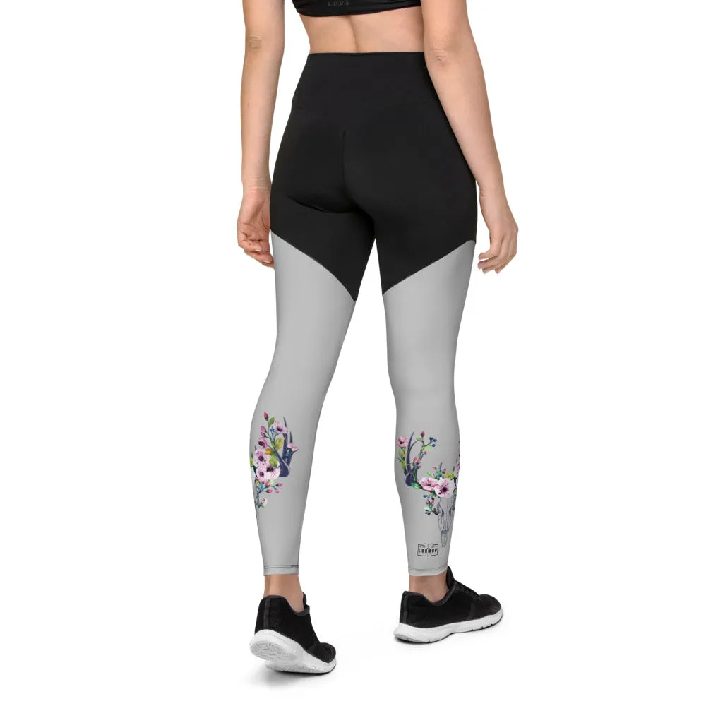 Grey Floral Skull Leggings