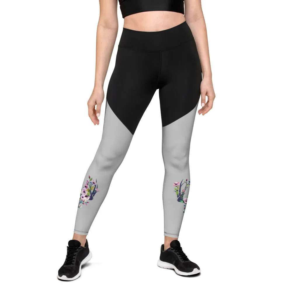 Grey Floral Skull Leggings