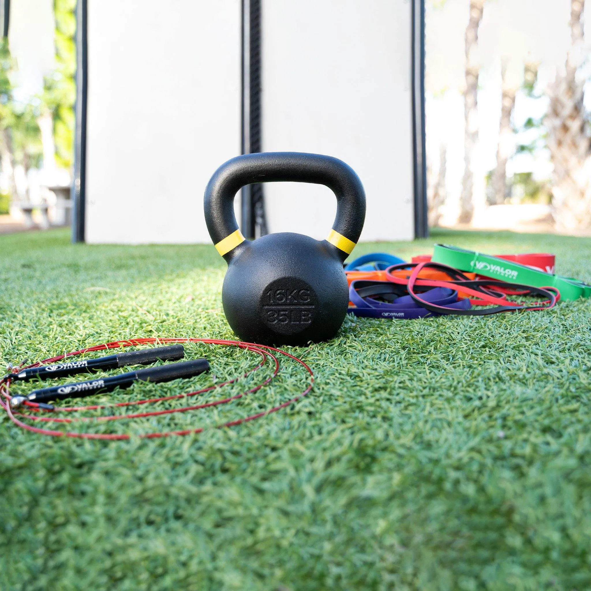 Home Gym Starter Kit w/ 35lb Kettlebell, Bands, Speed Rope