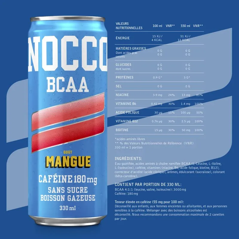 NOCCO Boisson nergissante got tropical 180 mg cafine 24x330ml Boissons nergtiques, Sans Sucre BCAA (Tropical)