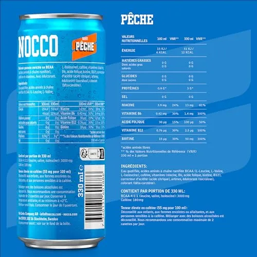 NOCCO Boisson nergissante got tropical 180 mg cafine 24x330ml Boissons nergtiques, Sans Sucre BCAA (Tropical)