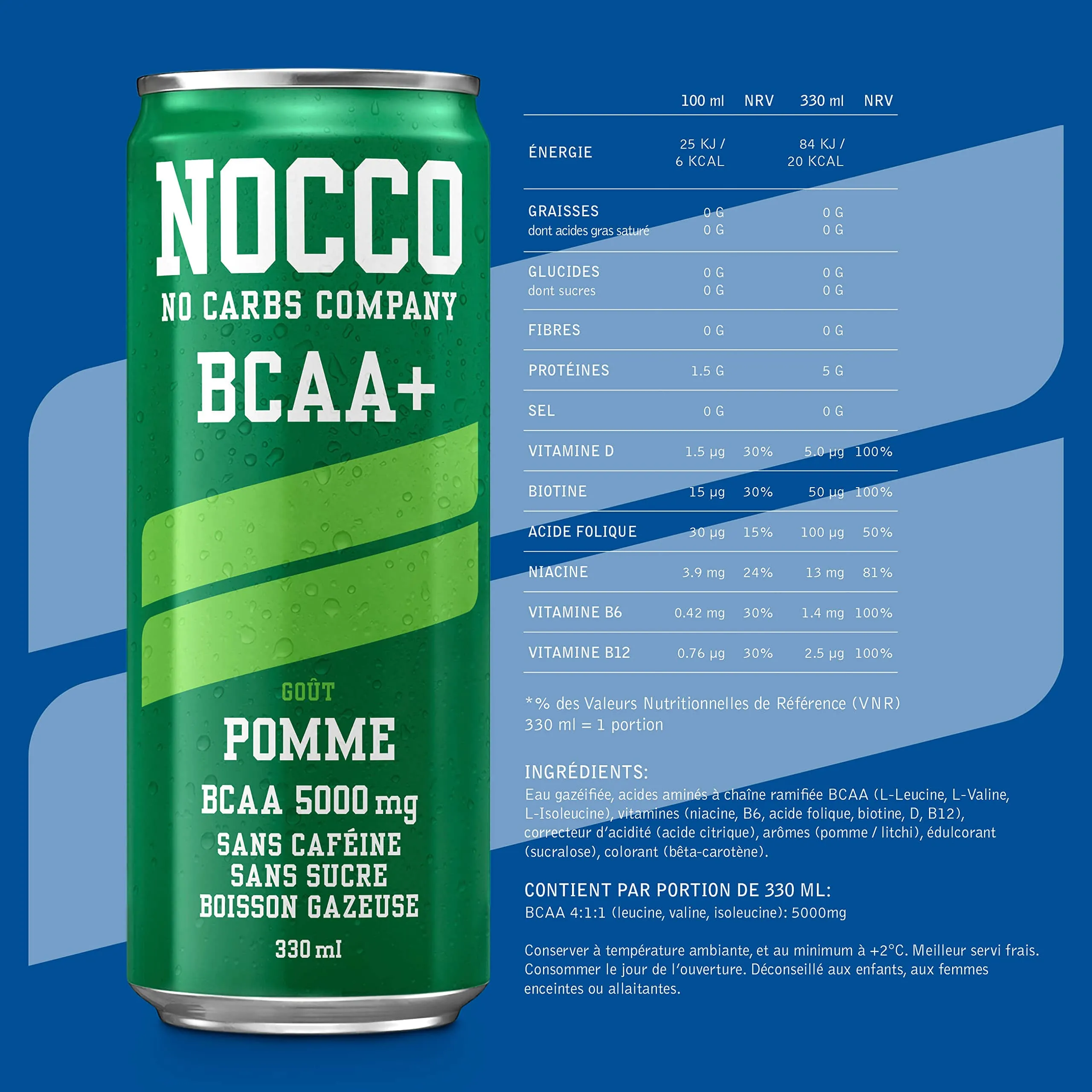 NOCCO Boisson nergissante got tropical 180 mg cafine 24x330ml Boissons nergtiques, Sans Sucre BCAA (Tropical)