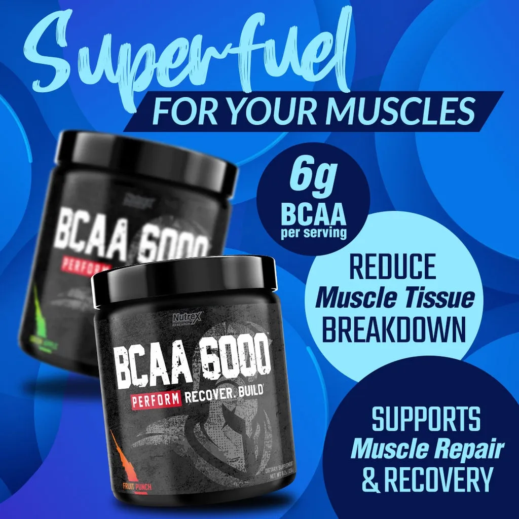 Nutrex Research BCAA Powder 6000, 2:1:1 L-Leucine: L-Isoleucine: L-Valine Ratio, Boost Performance & Recovery