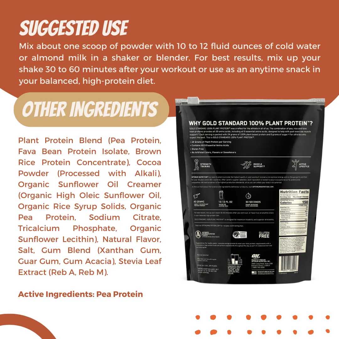 Optimum Nutrition, Gold Standard Plant Protein Powder, 0.98lb-1.06lb