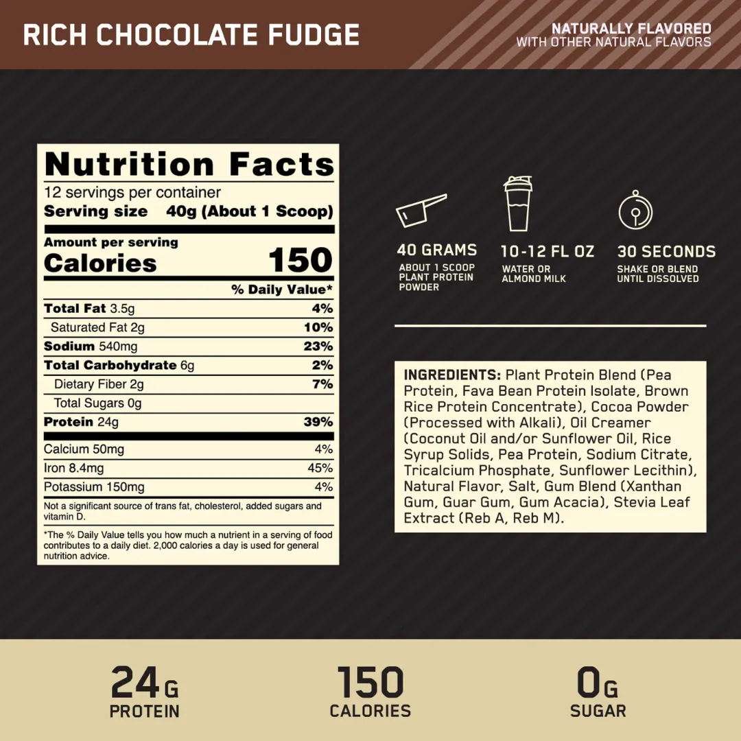 Optimum Nutrition, Gold Standard Plant Protein Powder, 0.98lb-1.06lb