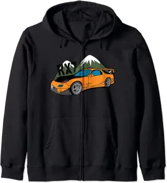 RX7 FD JDM Drift Car Legend Rotary Powered Distressed Design Zip Hoodie